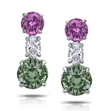 3.13 Carat Green and Pink Round Sapphire and Diamond Earrings - David Gross Group