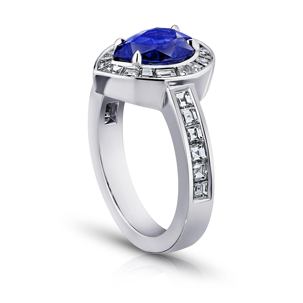 2.73 Carat Pear Shape Blue Sapphire And Diamond Ring - David Gross Group