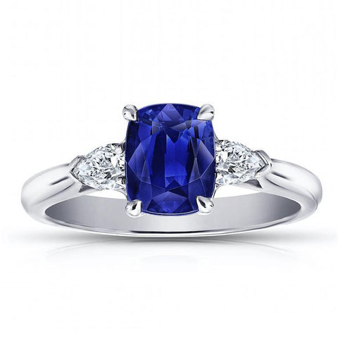 1.74 Carat Cushion Blue Sapphire and Diamond Ring