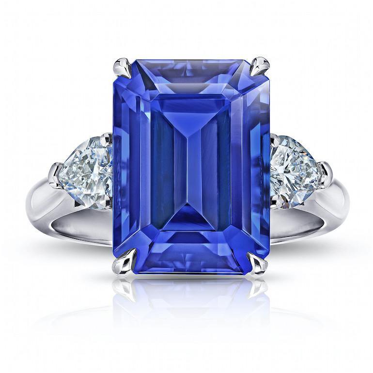 9.15 Carat Emerald Cut Blue Tanzanite and Diamond Ring - David Gross Group
