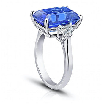 9.15 Carat Emerald Cut Blue Tanzanite and Diamond Ring - David Gross Group