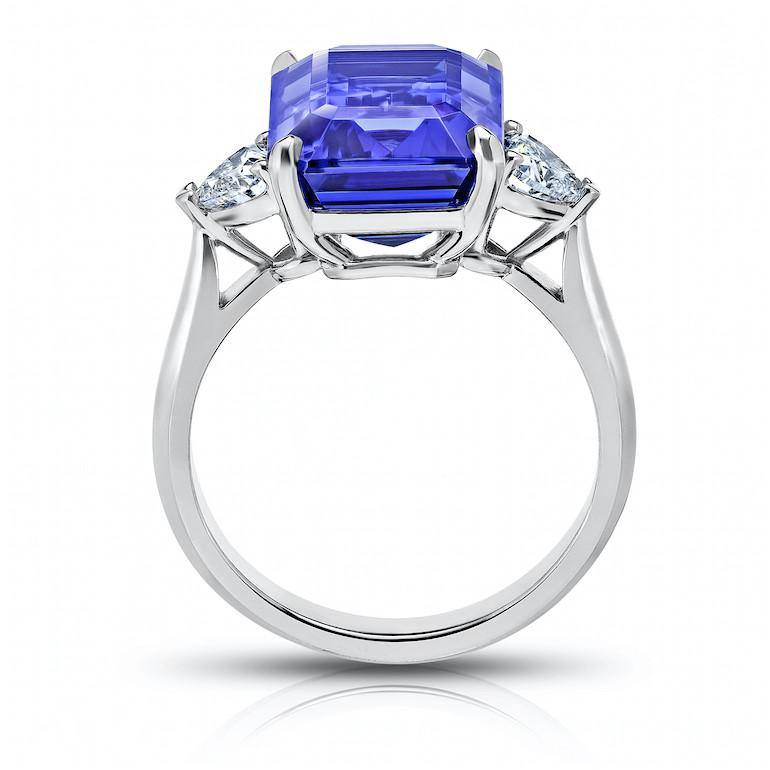 9.15 Carat Emerald Cut Blue Tanzanite and Diamond Ring - David Gross Group
