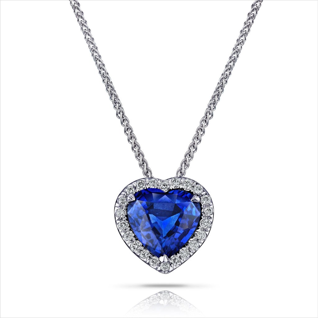 1.68 Carat Blue Heart Shape Sapphire and Diamond Pendant - David Gross Group