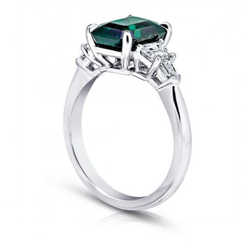 3.82 Carat Emerald Cut Green Sapphire And Diamond Ring - David Gross Group