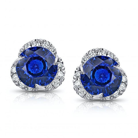 2.12 Carat Blue Ascher Cut Sapphire and Diamond Earrings
