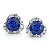 2.10 Carat Round Blue Sapphire and Diamond Halo Platinum  Earrings - David Gross Group