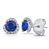 2.10 Carat Round Blue Sapphire and Diamond Halo Platinum  Earrings - David Gross Group