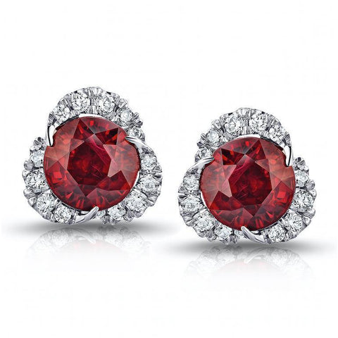 1.17 Carat Cushion Red Ruby And Diamond Earrings