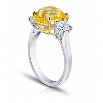 6.42 Carat Cushion Yellow Sapphire And Diamond Ring - David Gross Group