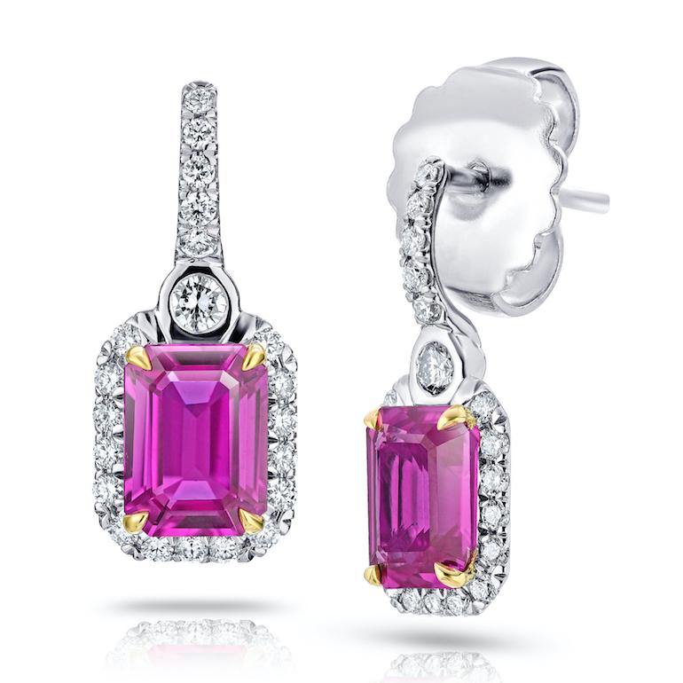 2.76 Carat Pink Sapphire and Diamond Halo Drop Earrings - David Gross Group
