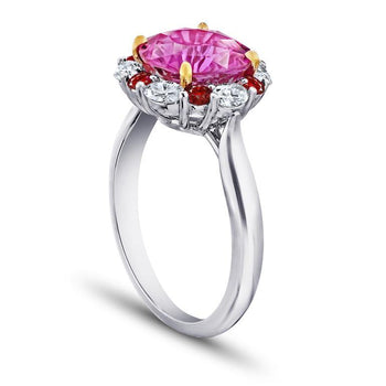 4.04 Carat Round Pink Sapphire Ruby and Diamond Ring - David Gross Group