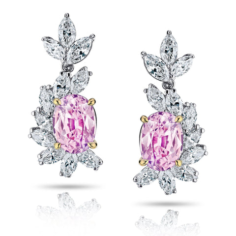 4.68 Carat Pink Round Sapphire and Diamond Earrings