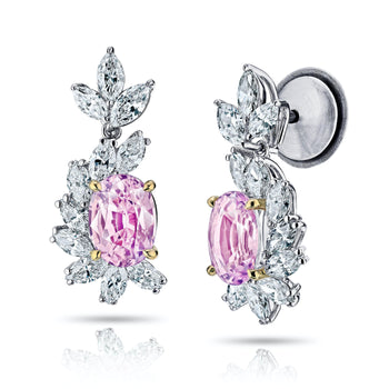 3.69 carat Oval Padparadscha Sapphire and Diamond Earrings - David Gross Group