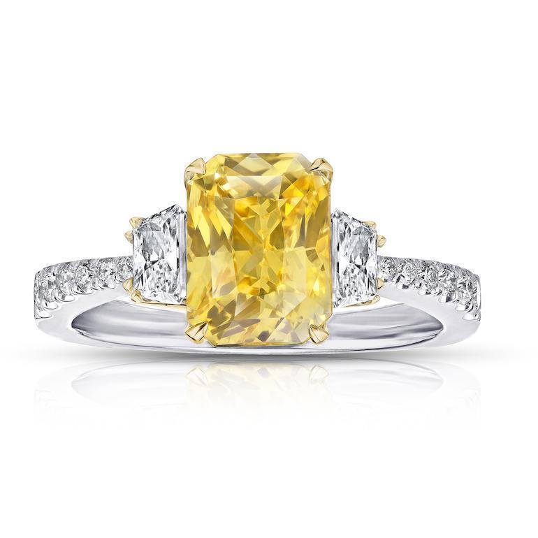 3.01 Carat Radiant Yellow Sapphire and Diamond Ring - David Gross Group