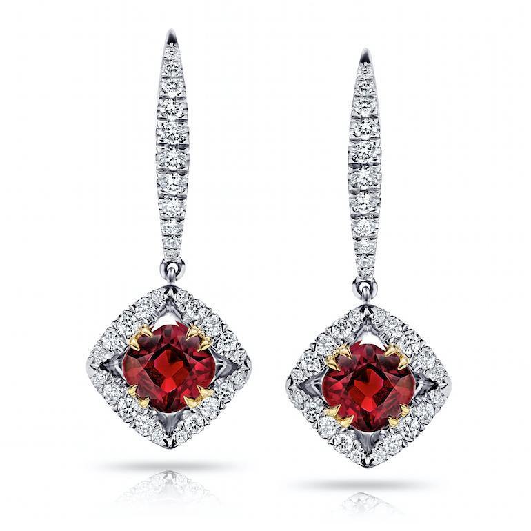 1.17 Carat Cushion Red Ruby And Diamond Earrings - David Gross Group