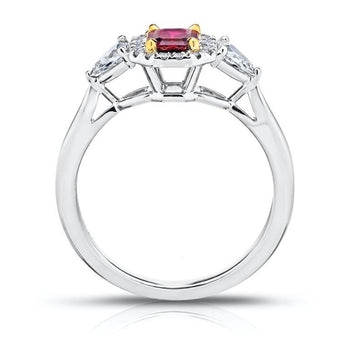.59 Carat Emerald Cut Red Ruby and Diamond Ring - David Gross Group