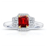 .72 Carat Emerald Cut Red Ruby and Diamond Ring - David Gross Group