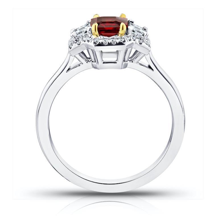 .72 Carat Emerald Cut Red Ruby and Diamond Ring - David Gross Group