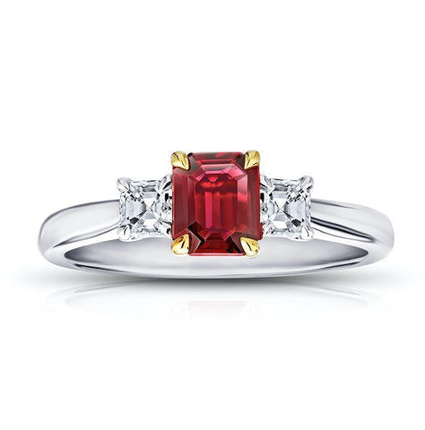 .59 Carat Emerald Cut Red Ruby and Diamond Ring