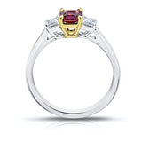 .73 Carat Emerald Cut Red Ruby and Diamond Ring - David Gross Group