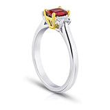 .75 Carat Emerald Cut Red Ruby and Diamond Ring - David Gross Group