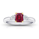 .77 Carat Emerald Cut Red Ruby and Diamond Ring - David Gross Group