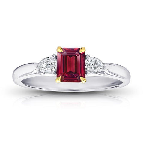 .59 Carat Emerald Cut Red Ruby and Diamond Ring