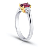 .77 Carat Emerald Cut Red Ruby and Diamond Ring - David Gross Group