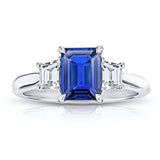 1.49 Carat Emerald Cut Blue Sapphire and Diamond Ring - David Gross Group