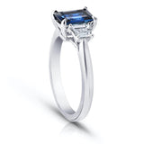 1.49 Carat Emerald Cut Blue Sapphire and Diamond Ring - David Gross Group