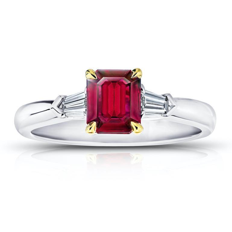 1.03 carat Emerald Cut Red Ruby and Diamond Ring - David Gross Group