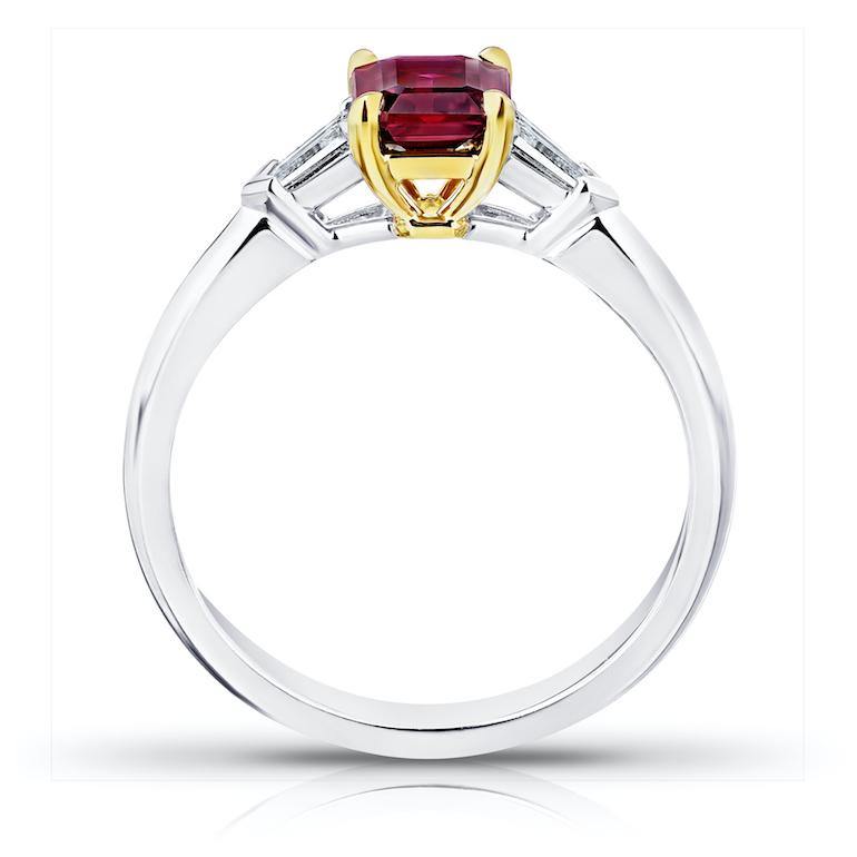 1.03 carat Emerald Cut Red Ruby and Diamond Ring - David Gross Group