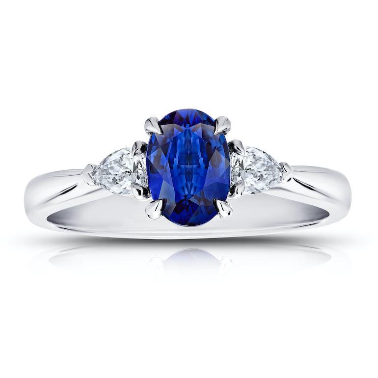 1.08 Carat Oval Blue Sapphire and Diamond Ring - David Gross Group