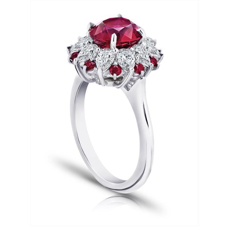 3.04 carat Oval Red Ruby and Diamond Platinum Ring - David Gross Group