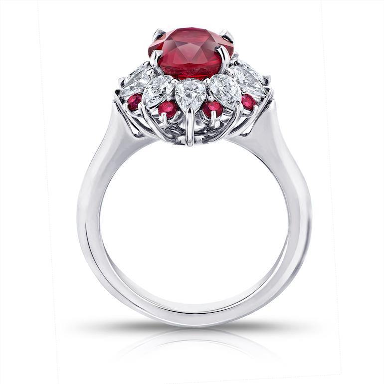 3.04 carat Oval Red Ruby and Diamond Platinum Ring - David Gross Group