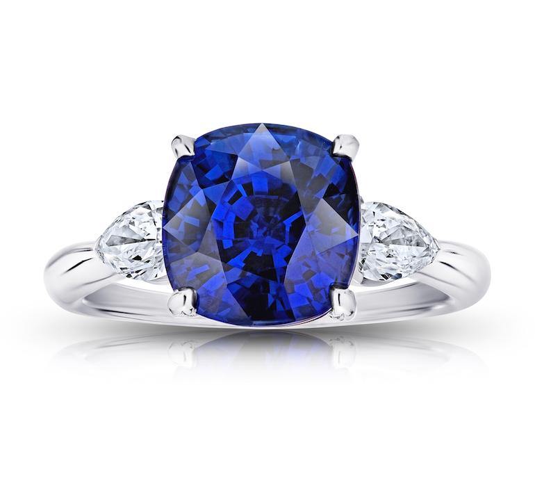 5.42 Carat Cushion Blue Sapphire and Diamond Ring - David Gross Group
