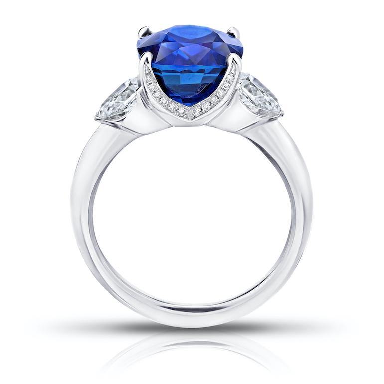5.42 Carat Cushion Blue Sapphire and Diamond Ring - David Gross Group