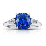 4.13 Carat Cushion Blue Sapphire and Diamond Ring - David Gross Group