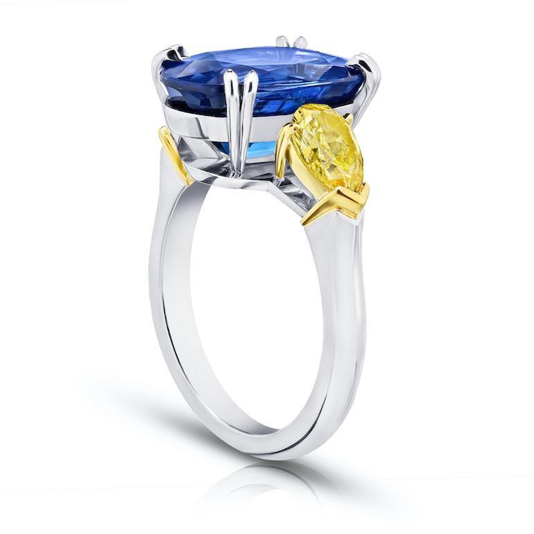9.08 Carat Oval Blue Sapphire and Fancy Yellow Diamond Ring - David Gross Group