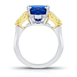 9.08 Carat Oval Blue Sapphire and Fancy Yellow Diamond Ring - David Gross Group