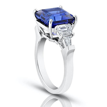 7.25 Carat Asscher Cut Blue Tanzanite and Diamond Ring - David Gross Group