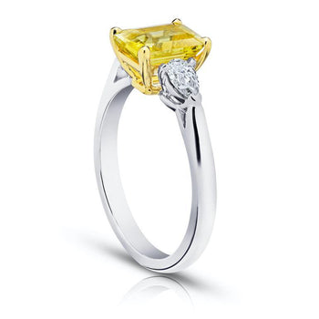 2.17 carat Emerald Cut Yellow Sapphire and Diamond Ring - David Gross Group