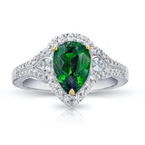 2.23 Carat Pear Shape Green Tsavorite and Diamond Ring - David Gross Group