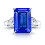 6.29 Carat Emerald Cut Blue Tanzanite and Diamond Ring - David Gross Group