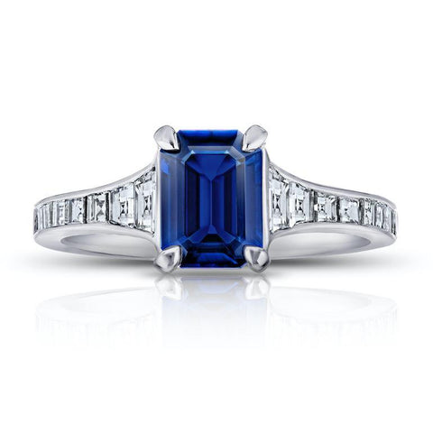2.44 Carat Cushion Greenish Blue Sapphire and Diamond Ring