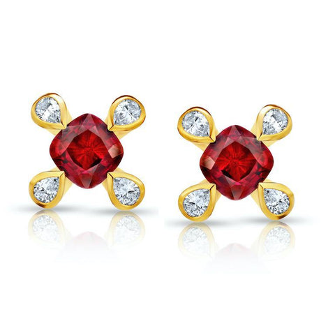 Emerald Cut Ruby and Diamond Earrings