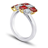 Emerald Cut Red Ruby and Diamond Crossover Ring - David Gross Group