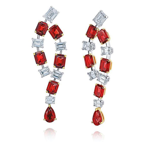 2.55 Carat Pear Shape Red Ruby and Diamond Cluster Earrings