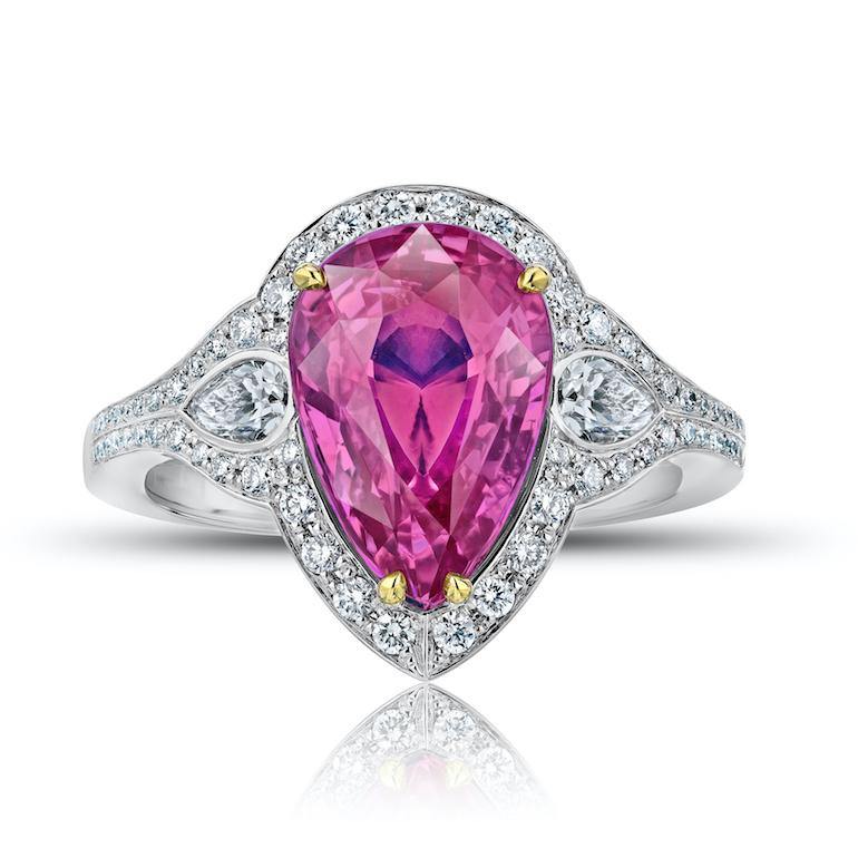4.97 Carat Pear Shape Pink Sapphire and Diamond Ring - David Gross Group