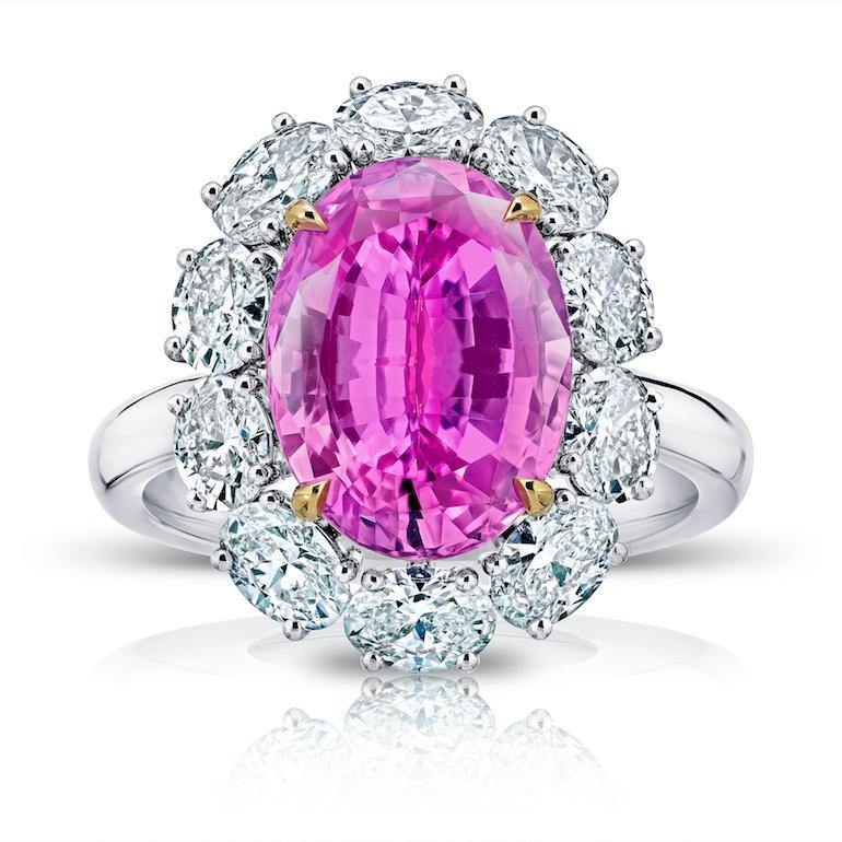 5.97 Carat Oval Pink Sapphire and Diamond Ring - David Gross Group